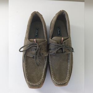 Clark's olive green pivot lace-up loafers men's 9.5 leather moccasin style